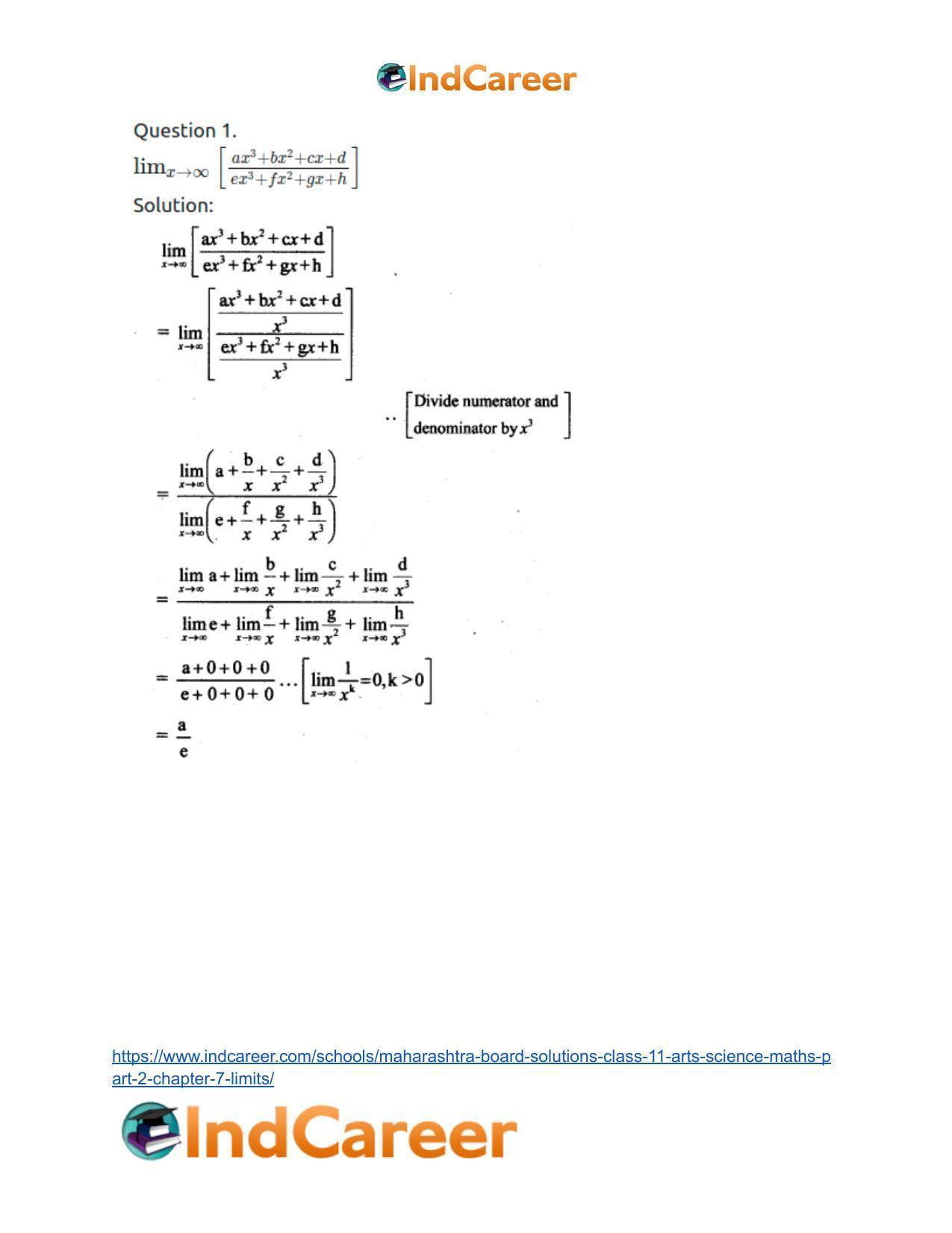 Maharashtra Board Solutions Class 11-Arts & Science Maths (Part 2): Chapter 7- Limits - Page 107