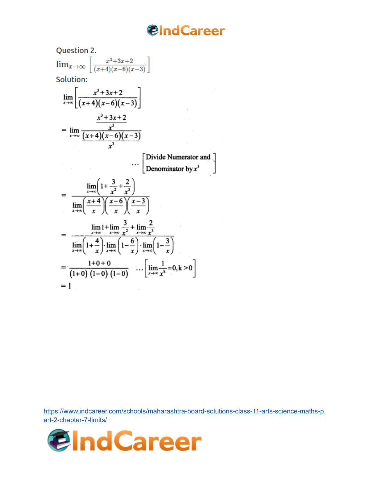 Maharashtra Board Solutions Class 11-Arts & Science Maths (Part 2): Chapter 7- Limits - Page 108