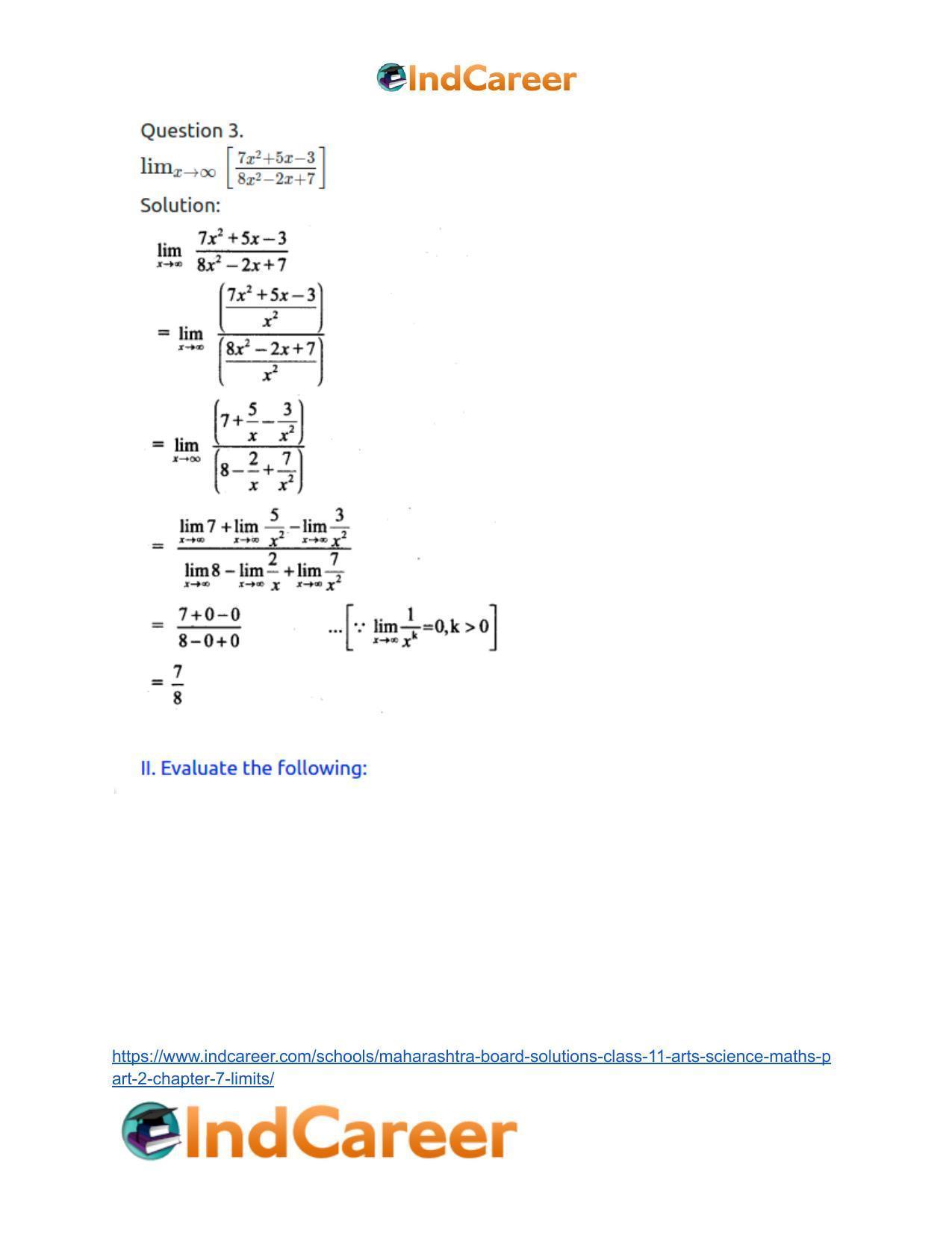 Maharashtra Board Solutions Class 11-Arts & Science Maths (Part 2): Chapter 7- Limits - Page 109