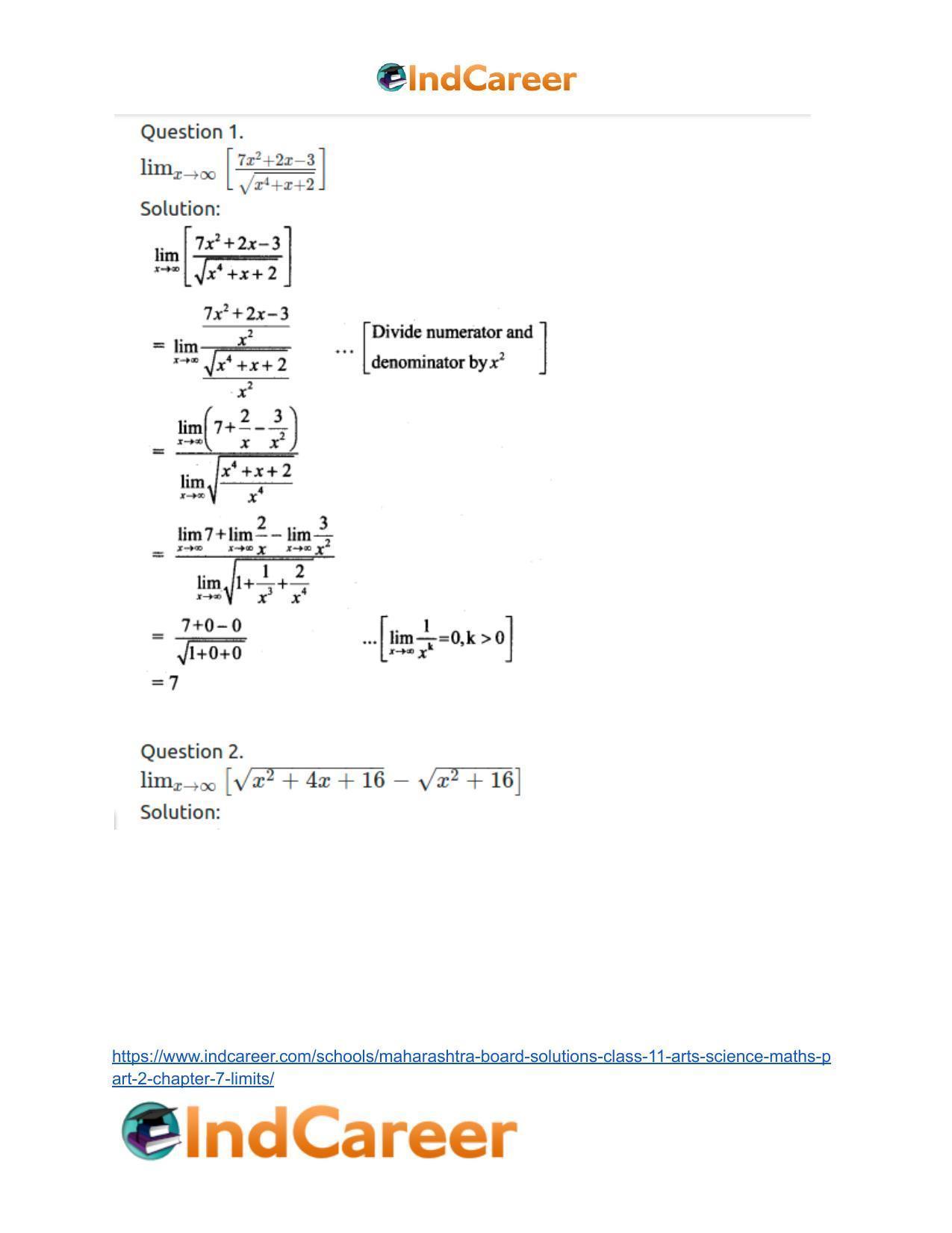 Maharashtra Board Solutions Class 11-Arts & Science Maths (Part 2): Chapter 7- Limits - Page 110
