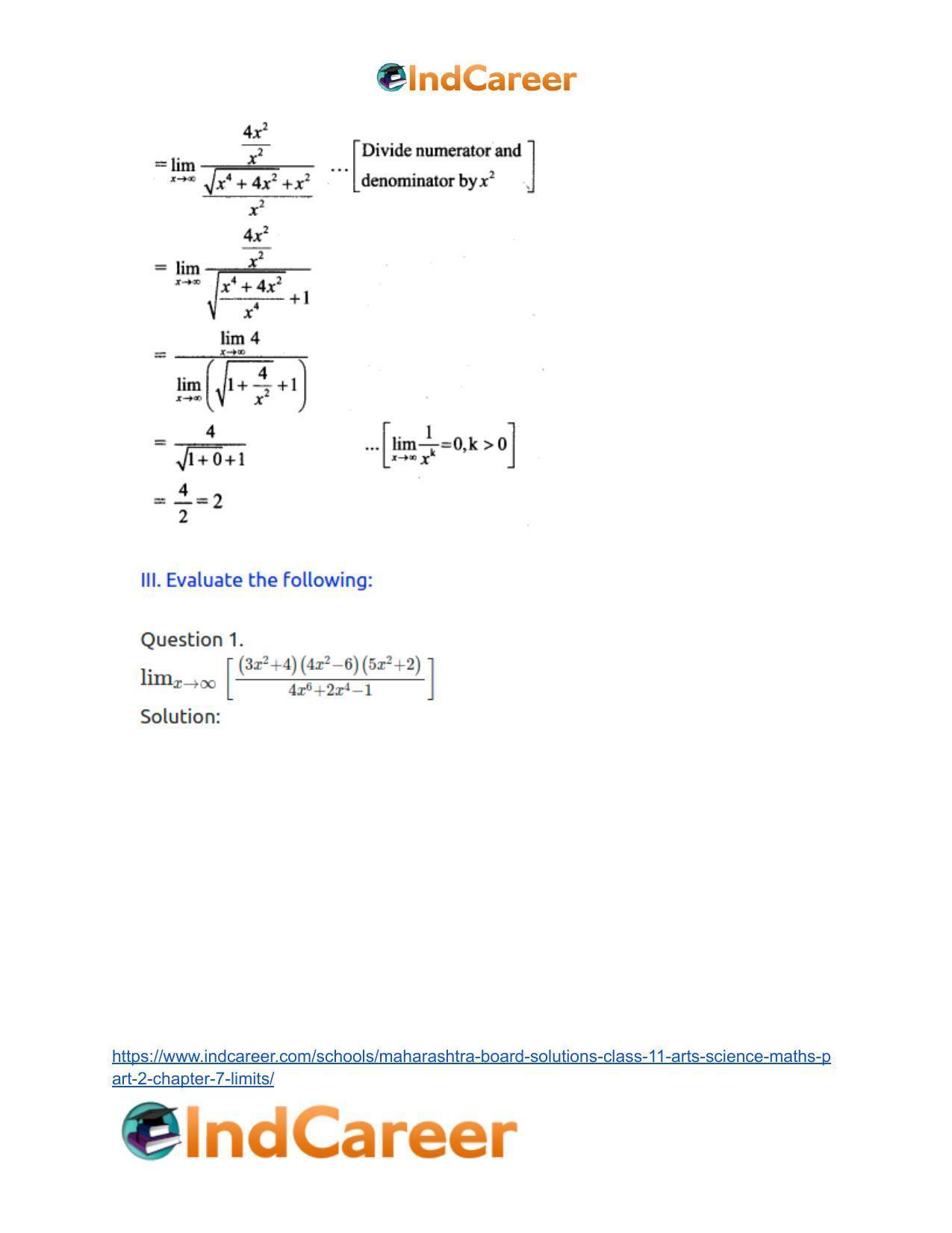 Maharashtra Board Solutions Class 11-Arts & Science Maths (Part 2): Chapter 7- Limits - Page 113