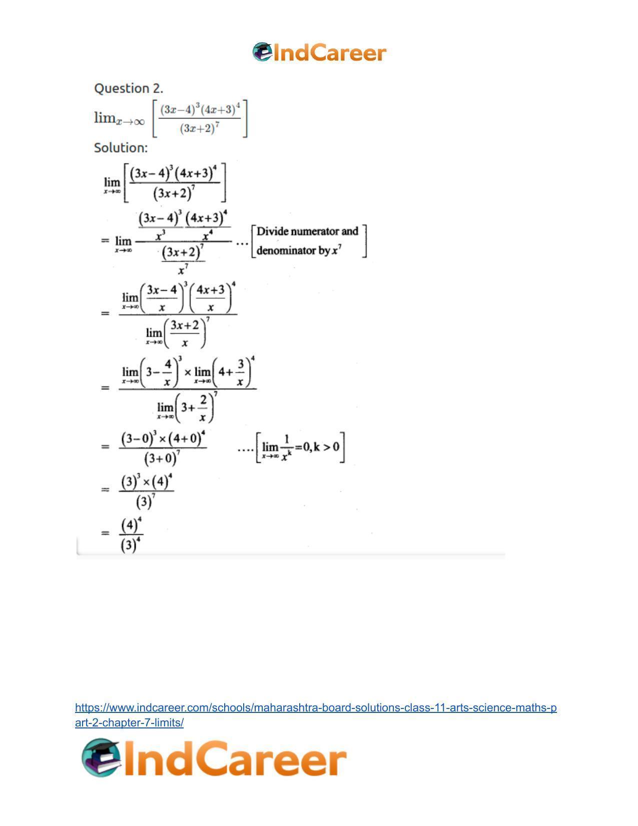 Maharashtra Board Solutions Class 11-Arts & Science Maths (Part 2): Chapter 7- Limits - Page 115