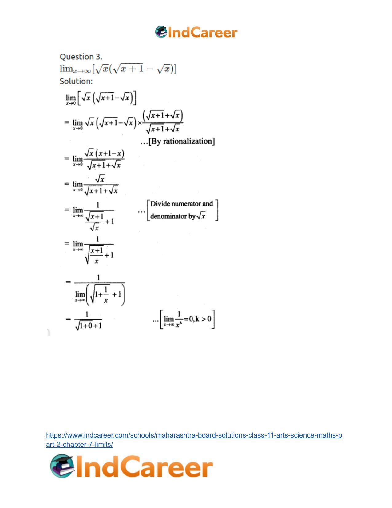 Maharashtra Board Solutions Class 11-Arts & Science Maths (Part 2): Chapter 7- Limits - Page 116