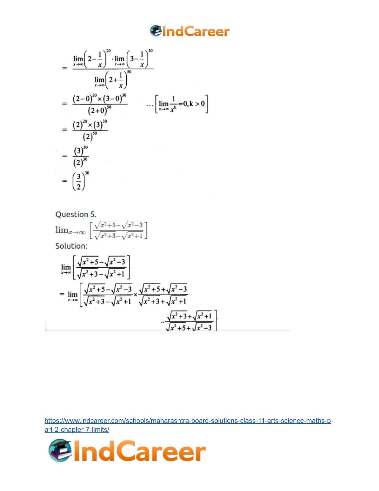 Maharashtra Board Solutions Class 11-Arts & Science Maths (Part 2): Chapter 7- Limits - Page 118