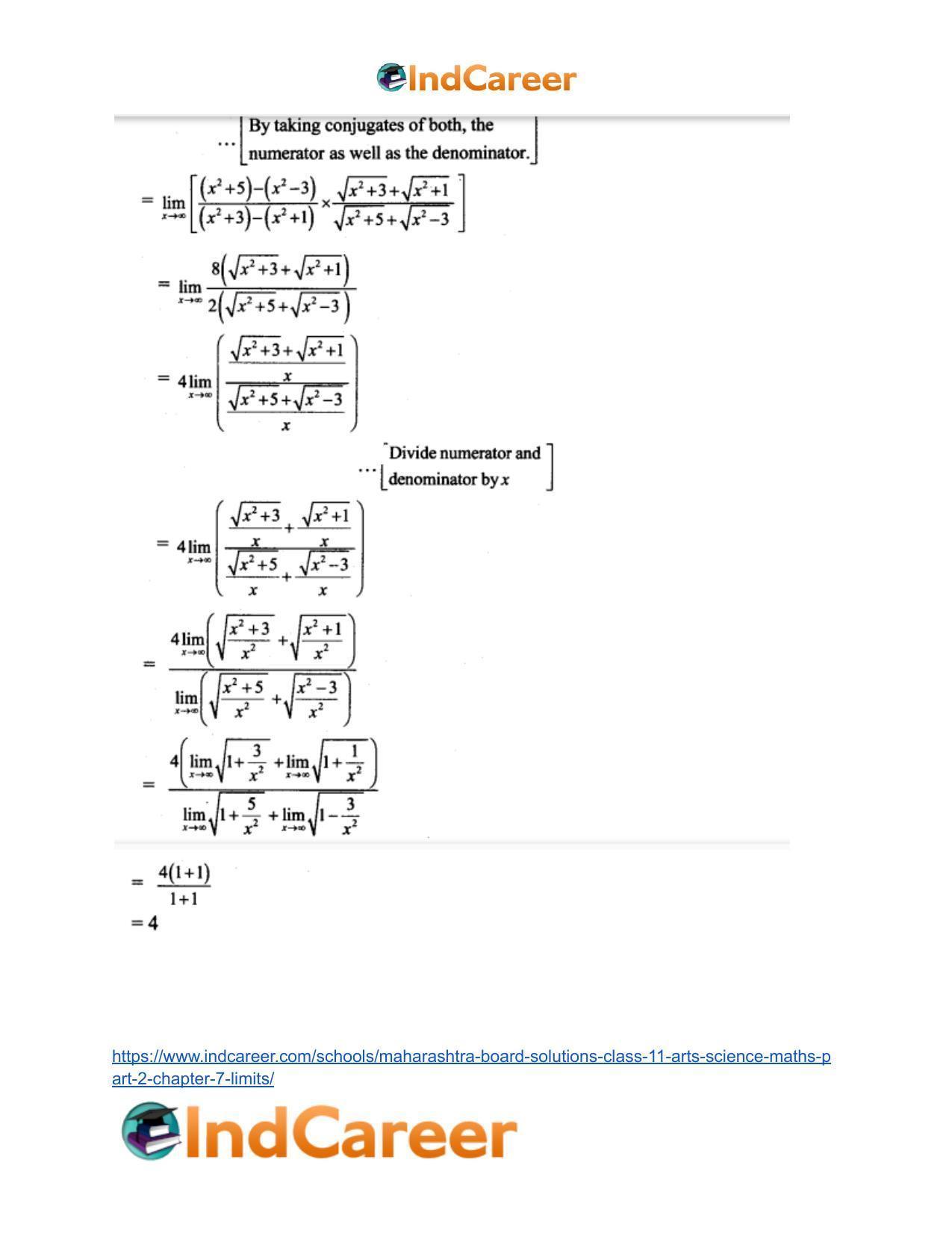 Maharashtra Board Solutions Class 11-Arts & Science Maths (Part 2): Chapter 7- Limits - Page 119