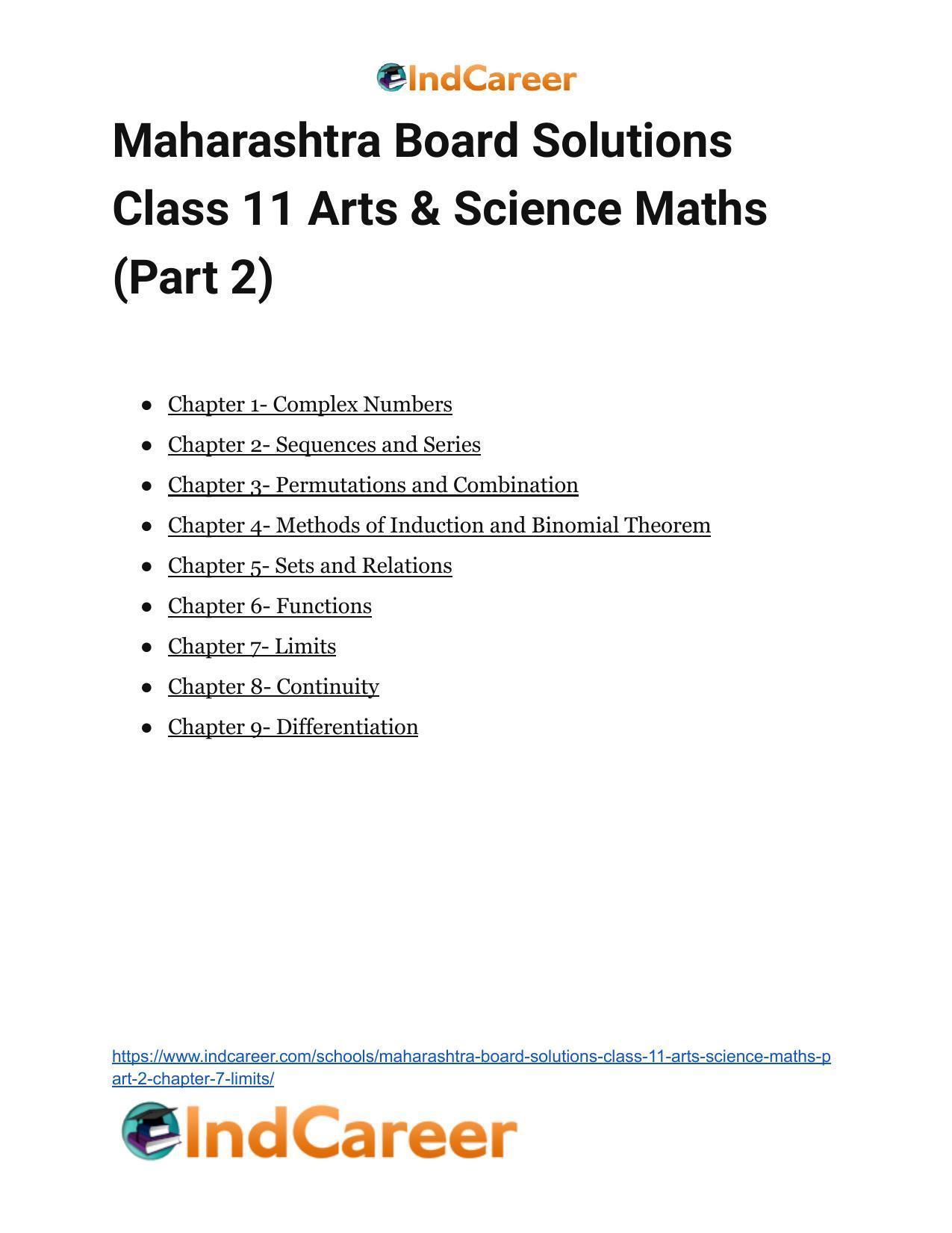 Maharashtra Board Solutions Class 11-Arts & Science Maths (Part 2): Chapter 7- Limits - Page 121