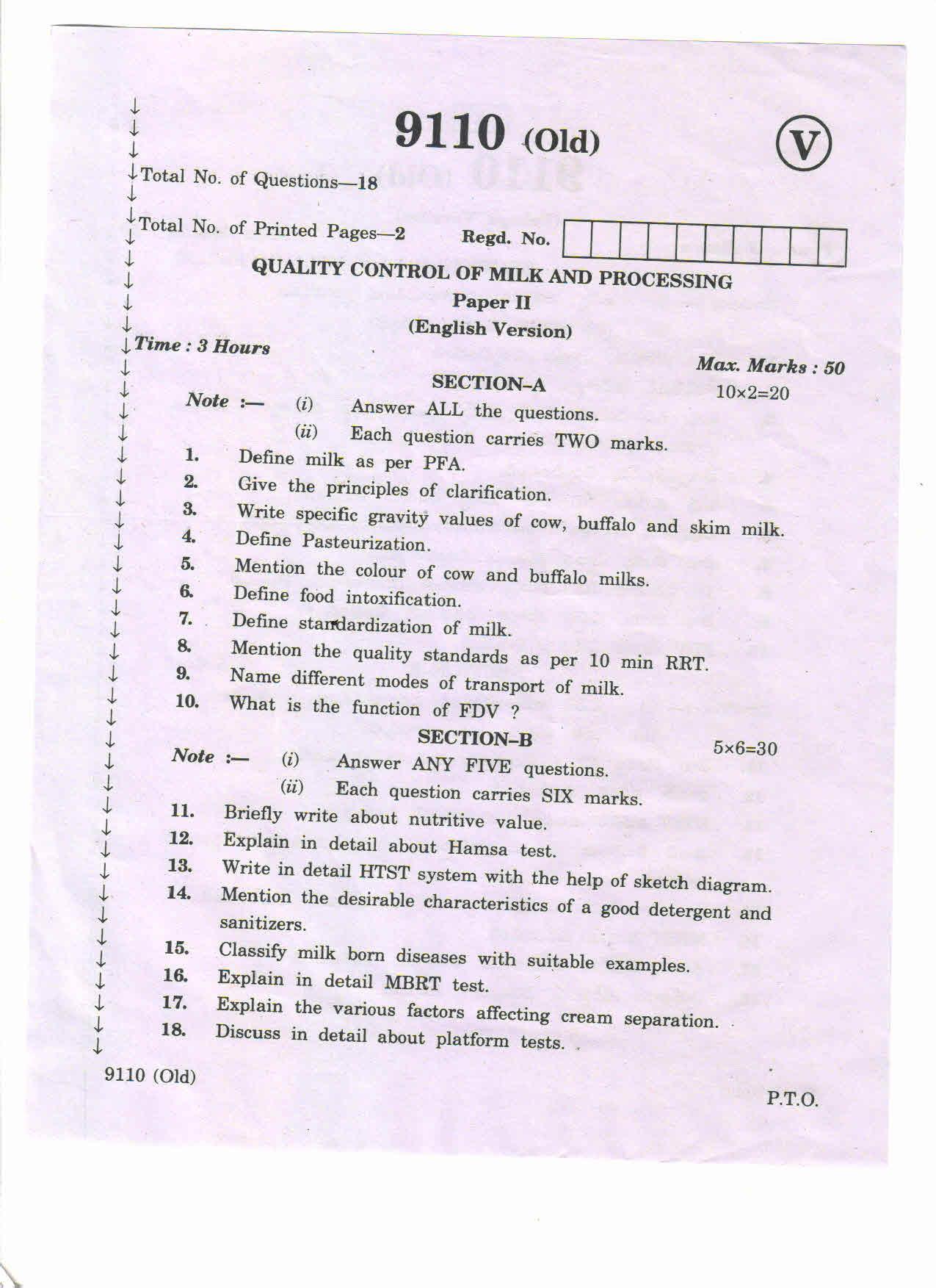 AP Inter 2nd Year Vocational Question Paper March - 2020 - Quality Control of Milk and Processing-II (old) - Page 1