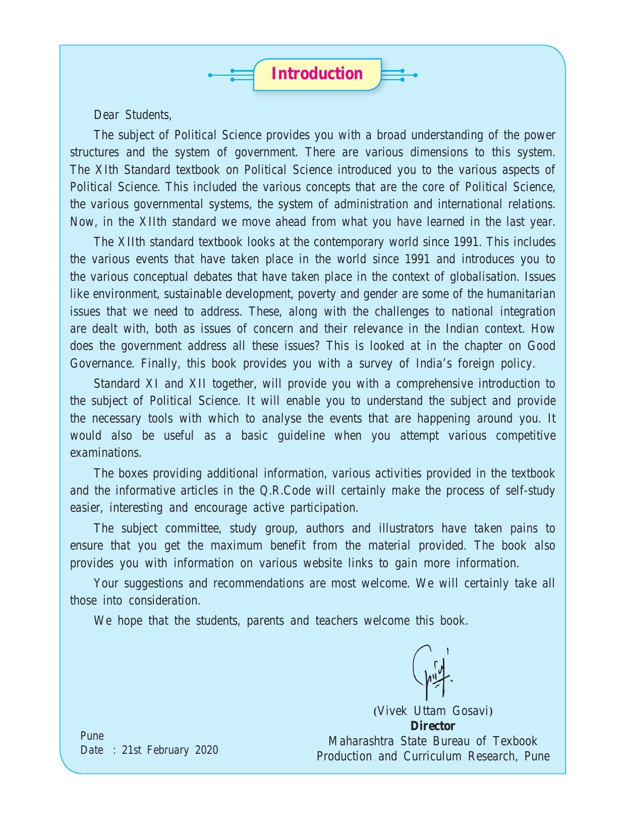 Maharashtra Board Class 12 Political Science Textbook - Page 7
