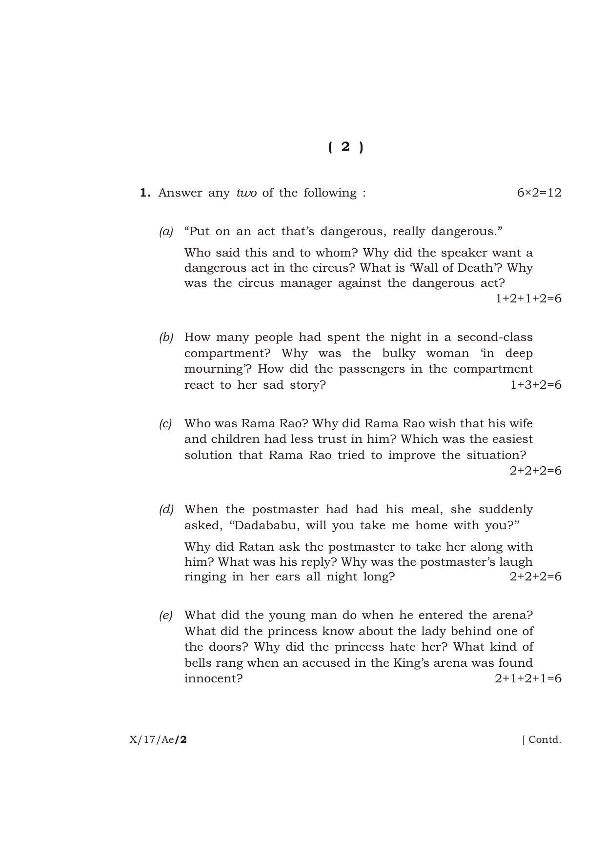 Meghalaya Board (MBOSE) Class 10 ADDITIONAL ENGLISH 2017 Question Paper - Page 2