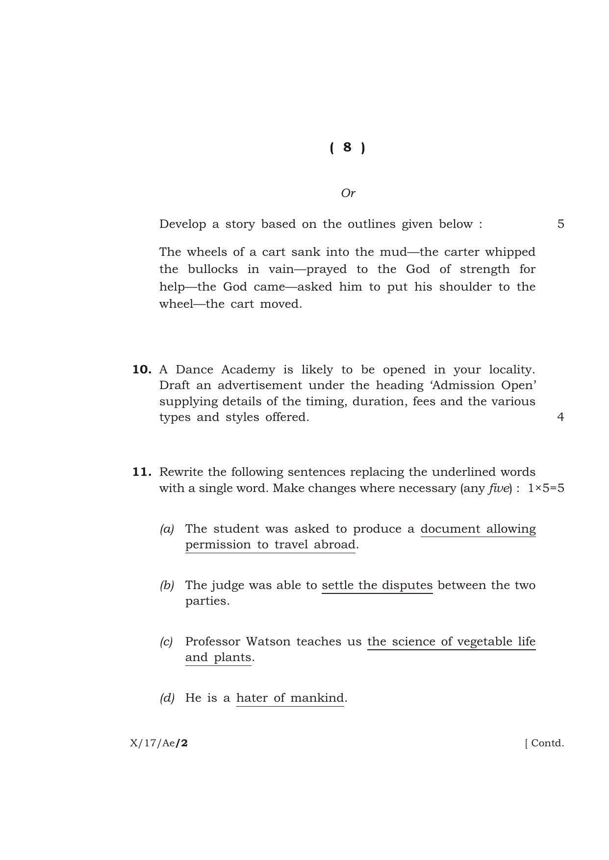 Meghalaya Board (MBOSE) Class 10 ADDITIONAL ENGLISH 2017 Question Paper - Page 8