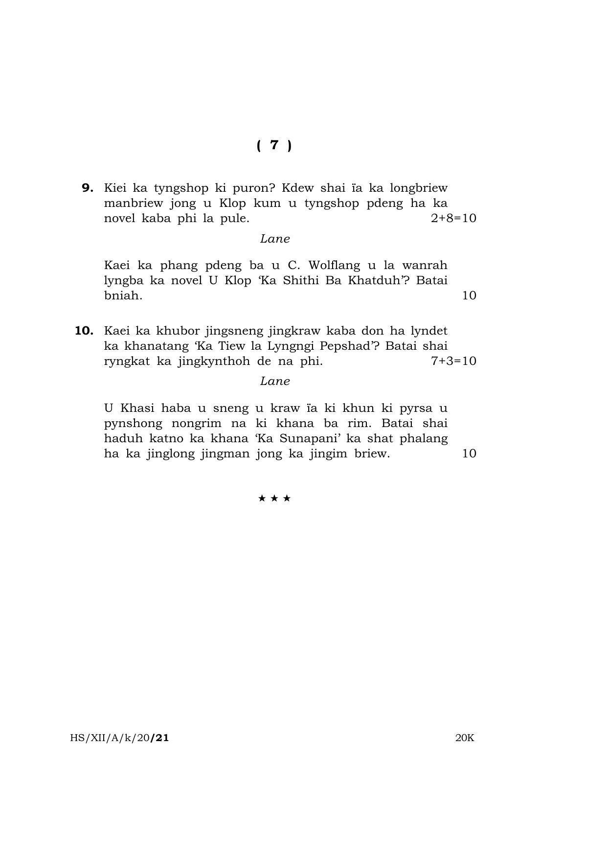 Meghalaya Board (MBOSE) Class 12 KHASI ( ELECTIVE ) 2020 Question Paper - Page 7