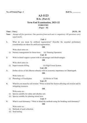 Bilaspur University Question Paper 2021-2022: B. SC. Part -I (BIO-GROUP) Forestry Paper 2