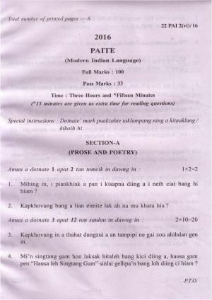 COHSEM Class 12 Paite (M.I.L.) 2016 Question Papers