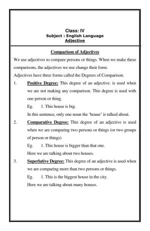 Worksheet for Class 4 English Assignment 39 Adjective