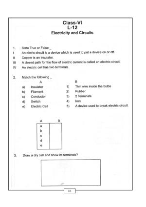 CBSE Worksheets for Class 6 Electricity and Circuits Assignment