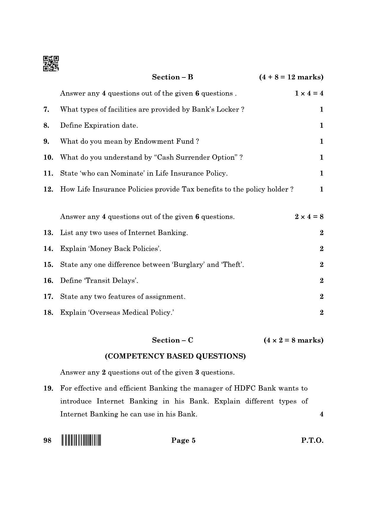 CBSE Class 10 98 Banking And Insurance 2022 Question Paper - Page 5