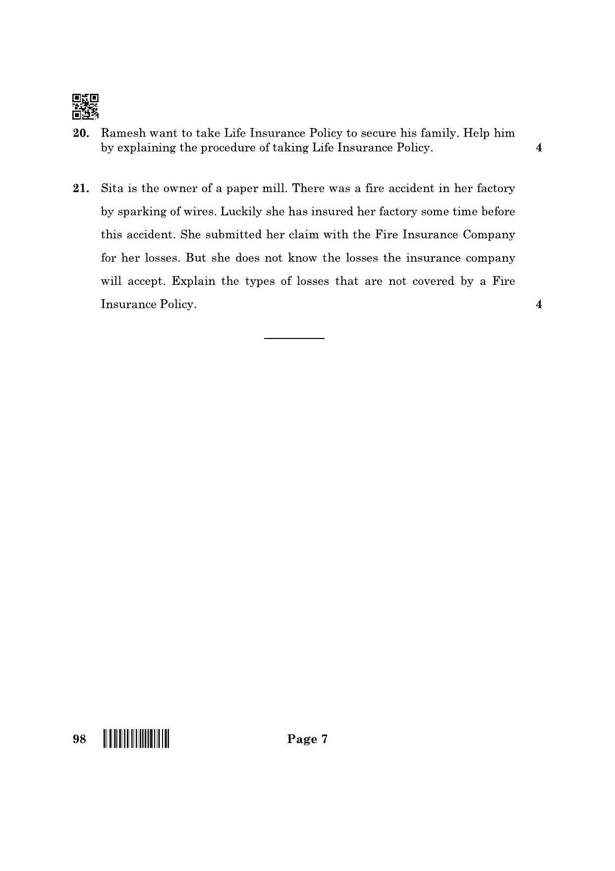 CBSE Class 10 98 Banking And Insurance 2022 Question Paper - Page 7
