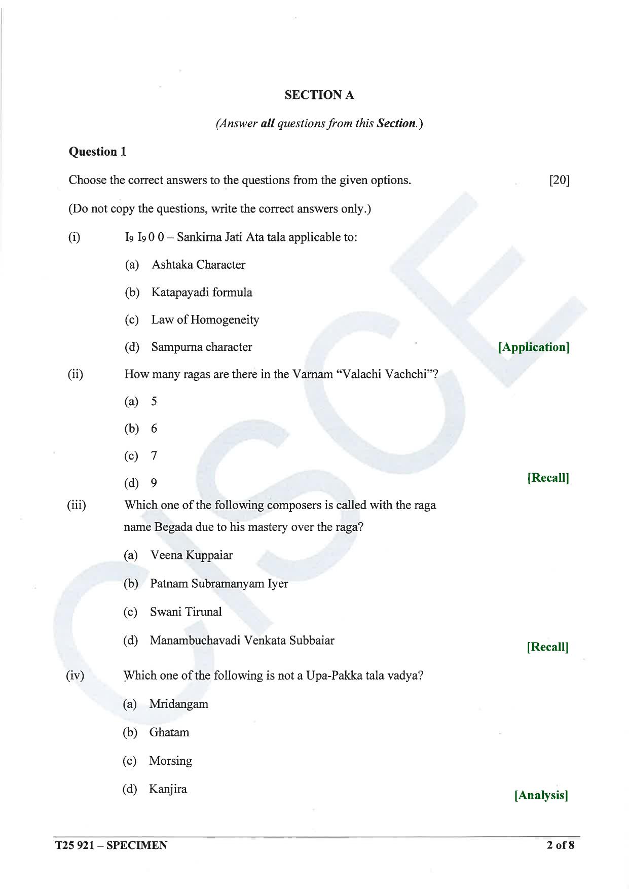 ICSE Class 10 2025 Carnatic Music (QP & MS) Specimen Paper - Page 2