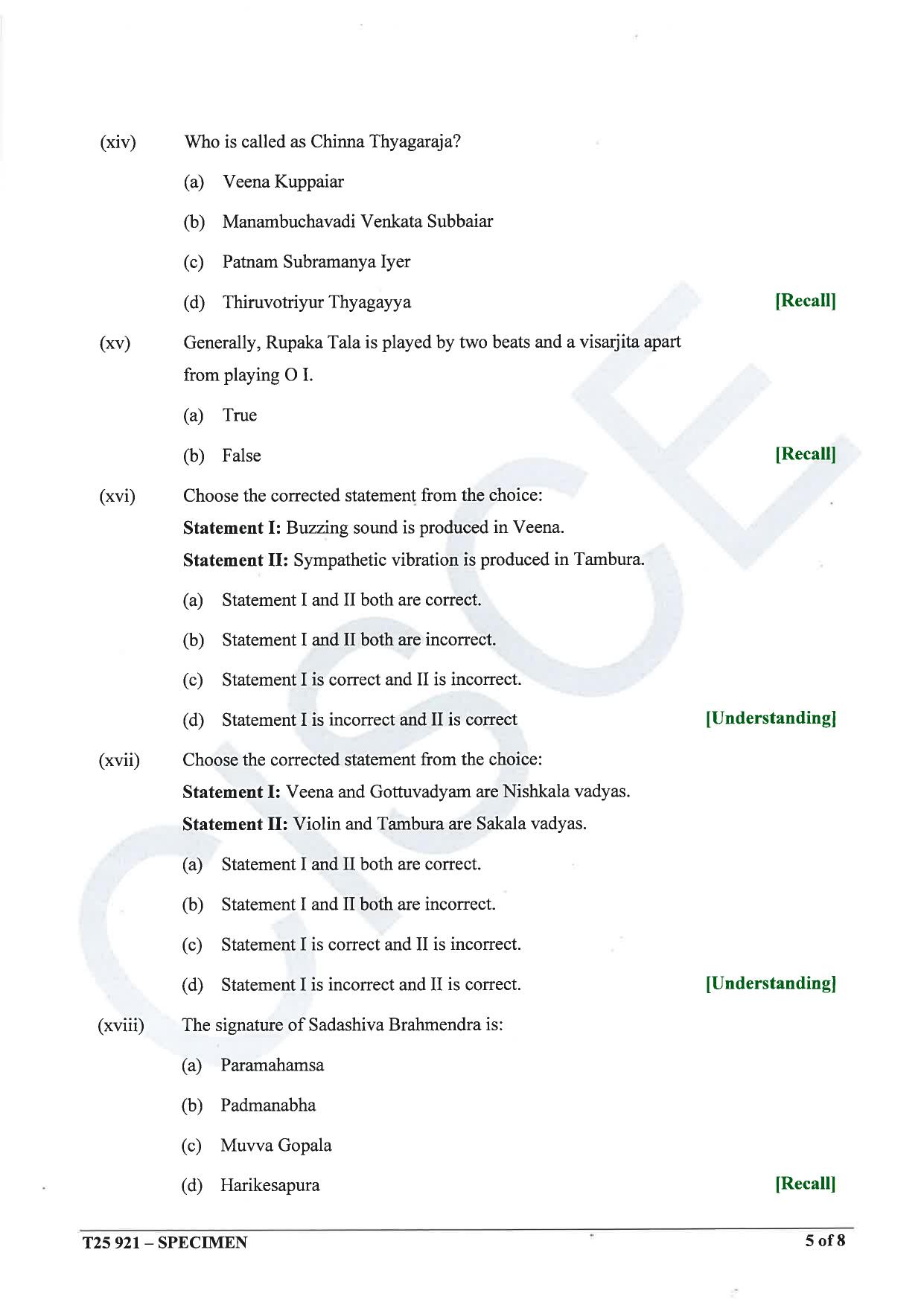 ICSE Class 10 2025 Carnatic Music (QP & MS) Specimen Paper - Page 5