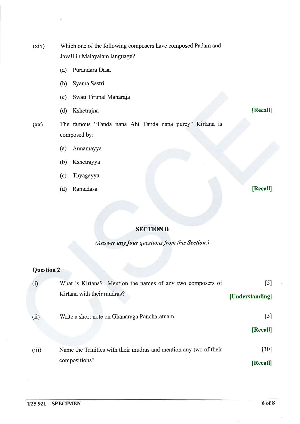 ICSE Class 10 2025 Carnatic Music (QP & MS) Specimen Paper - Page 6