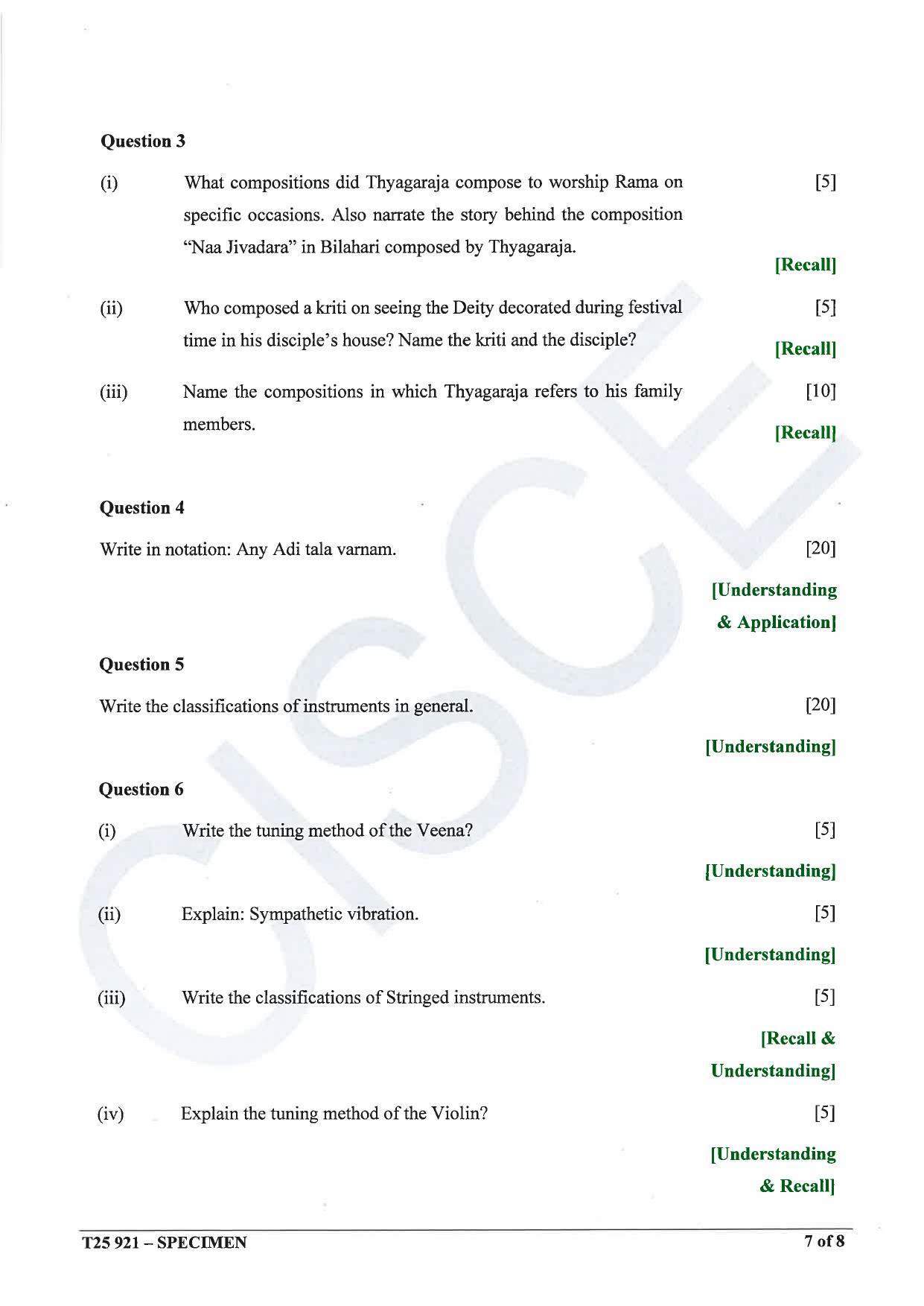 ICSE Class 10 2025 Carnatic Music (QP & MS) Specimen Paper - Page 7