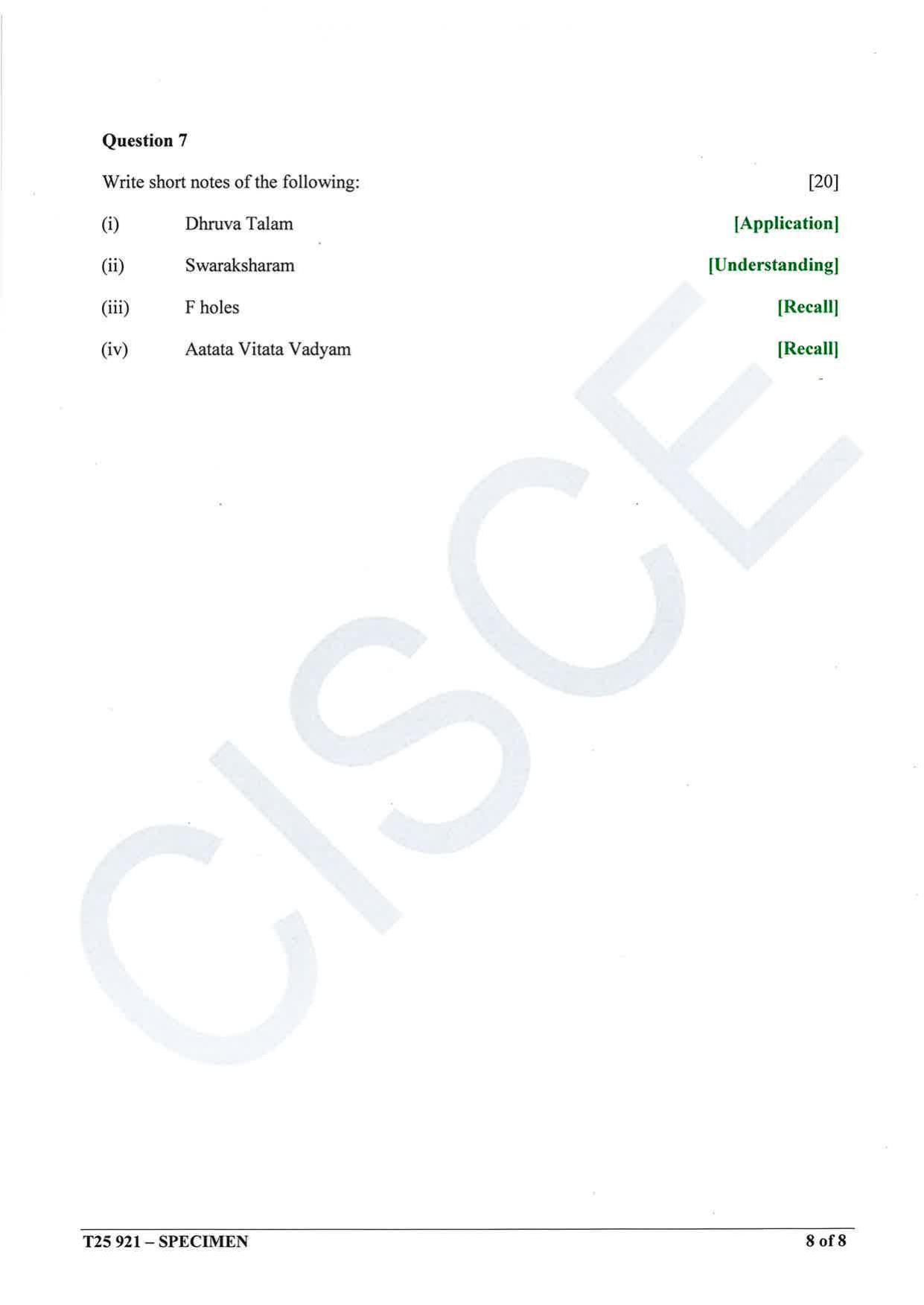 ICSE Class 10 2025 Carnatic Music (QP & MS) Specimen Paper - Page 8