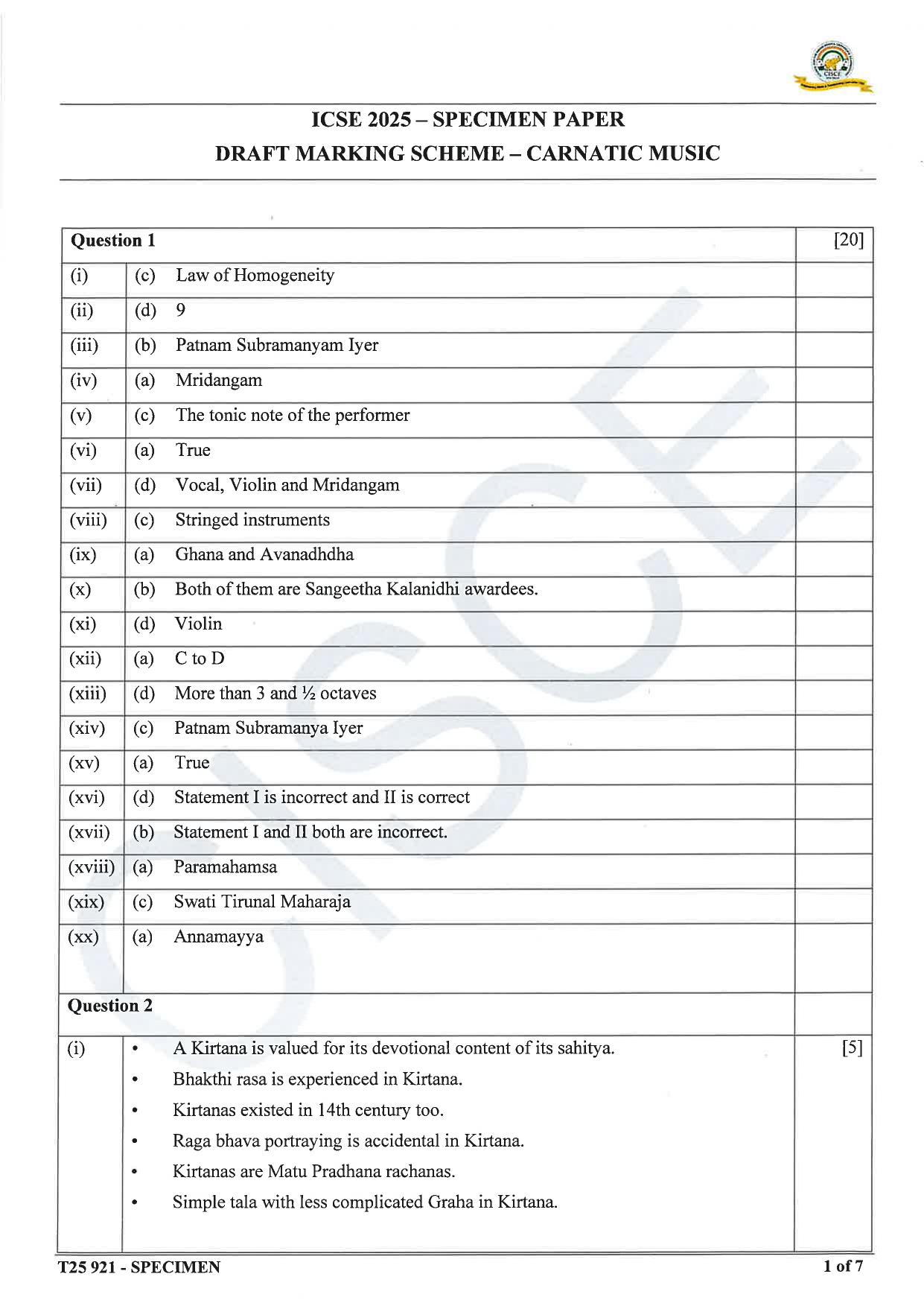 ICSE Class 10 2025 Carnatic Music (QP & MS) Specimen Paper - Page 9