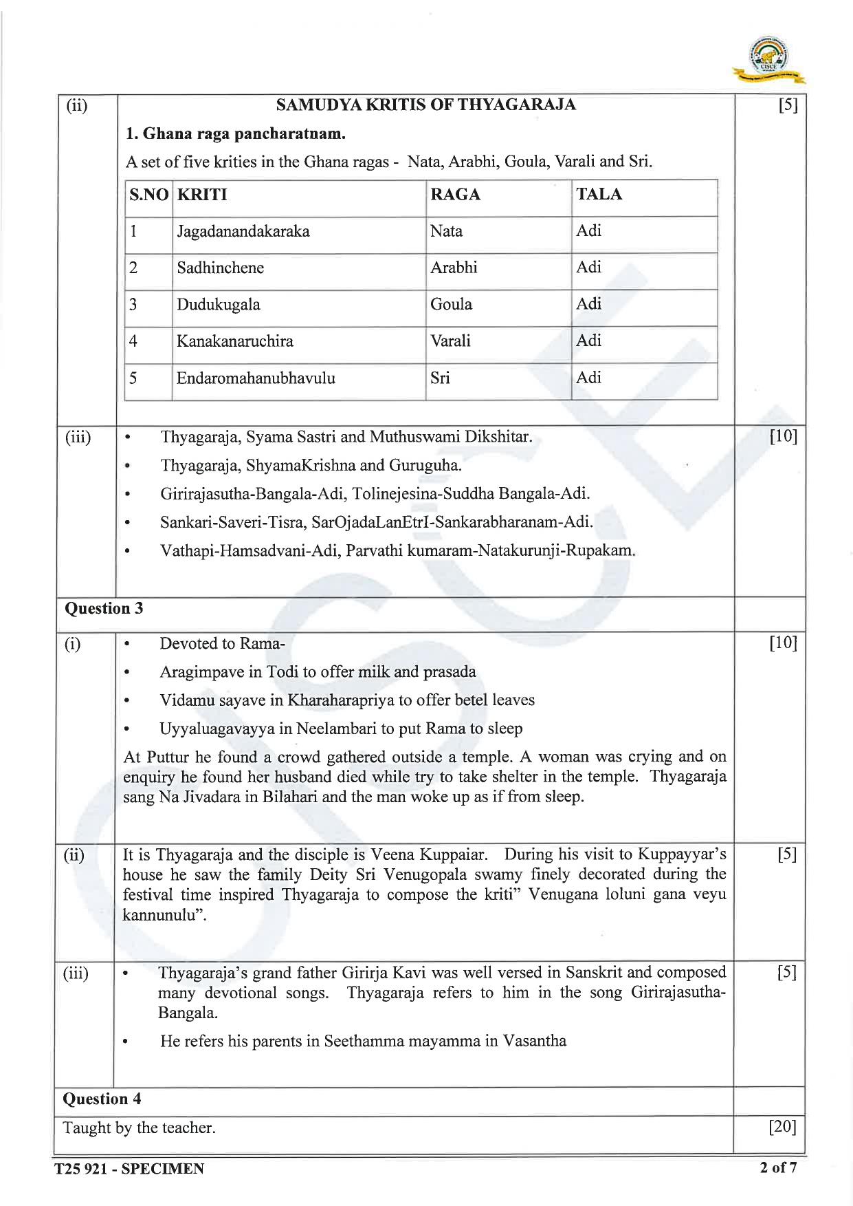 ICSE Class 10 2025 Carnatic Music (QP & MS) Specimen Paper - Page 10