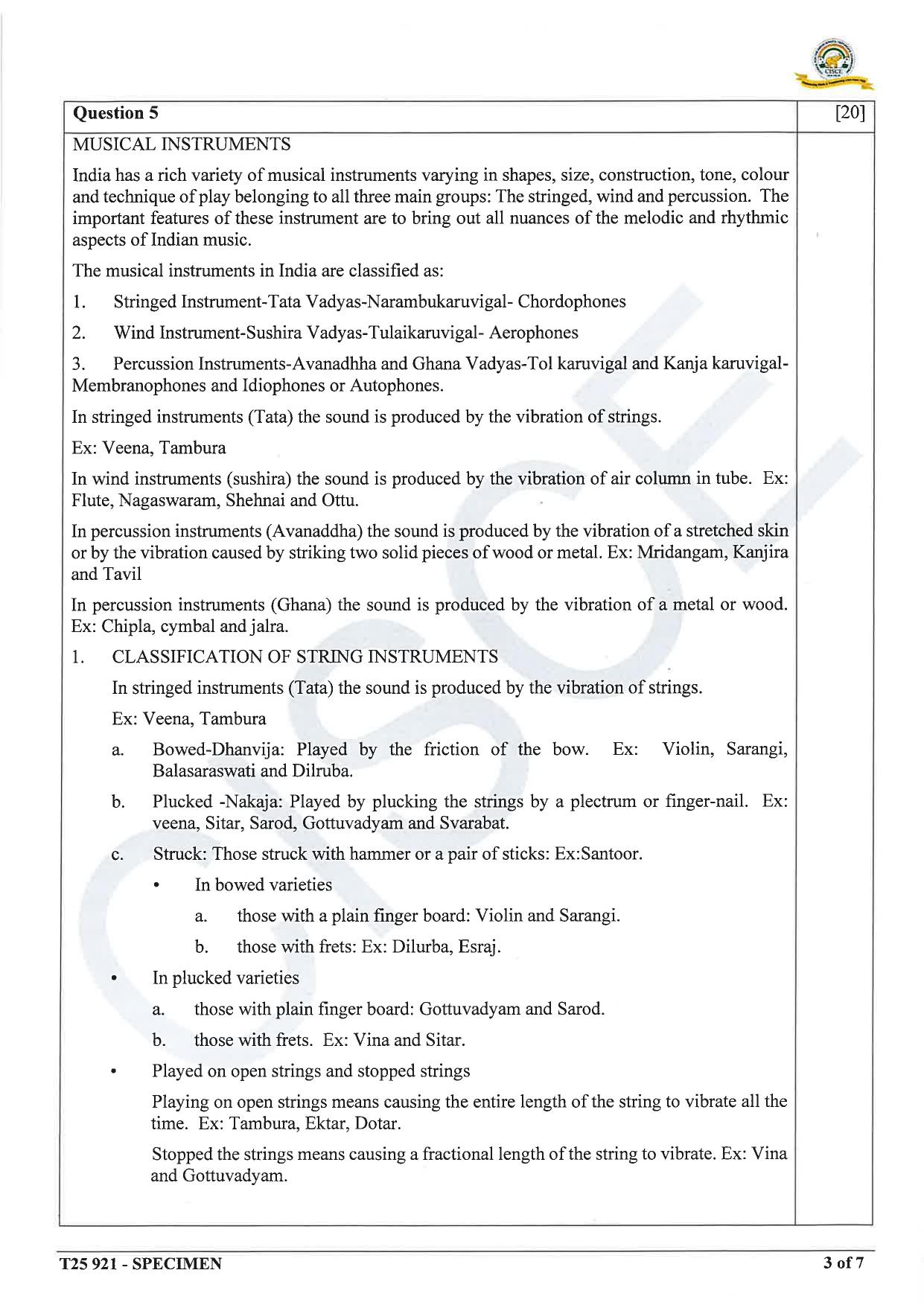 ICSE Class 10 2025 Carnatic Music (QP & MS) Specimen Paper - Page 11