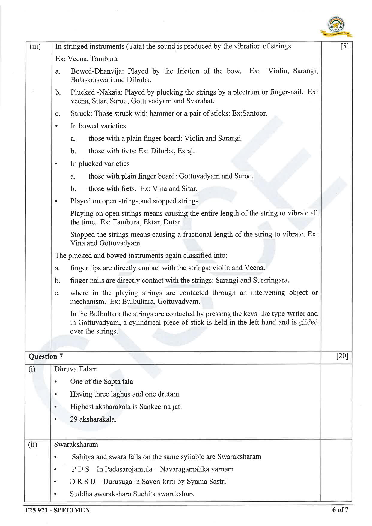 ICSE Class 10 2025 Carnatic Music (QP & MS) Specimen Paper - Page 14