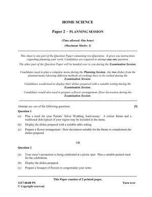 ISC Class 12 2017 HOME SCIENCE Paper 2 PLANNING SESSION Question Paper