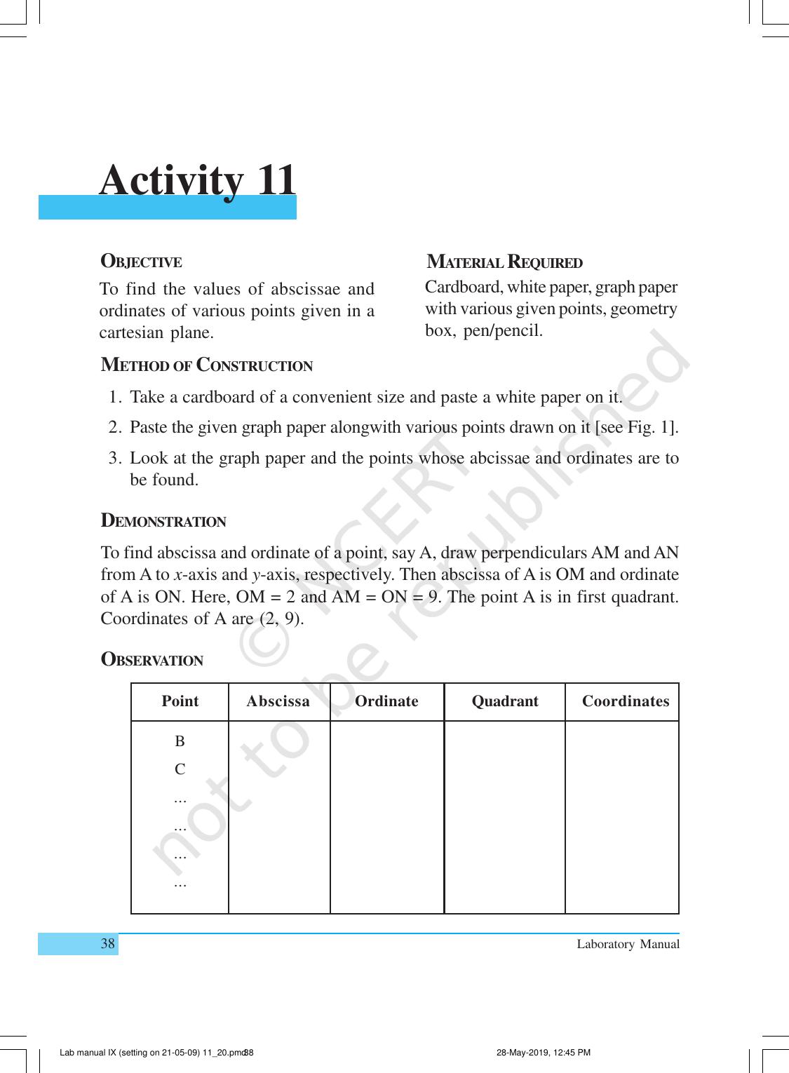 NCERT Laboratory Manuals for Class IX Mathematics - Activities for Class IX (11 to 20) - Page 1