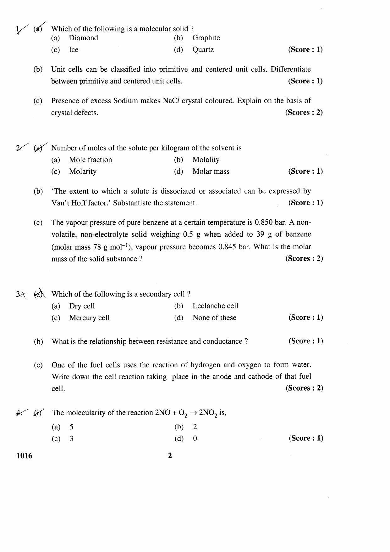 Kerala Plus Two 2016 Chemistry Question Paper - Page 2