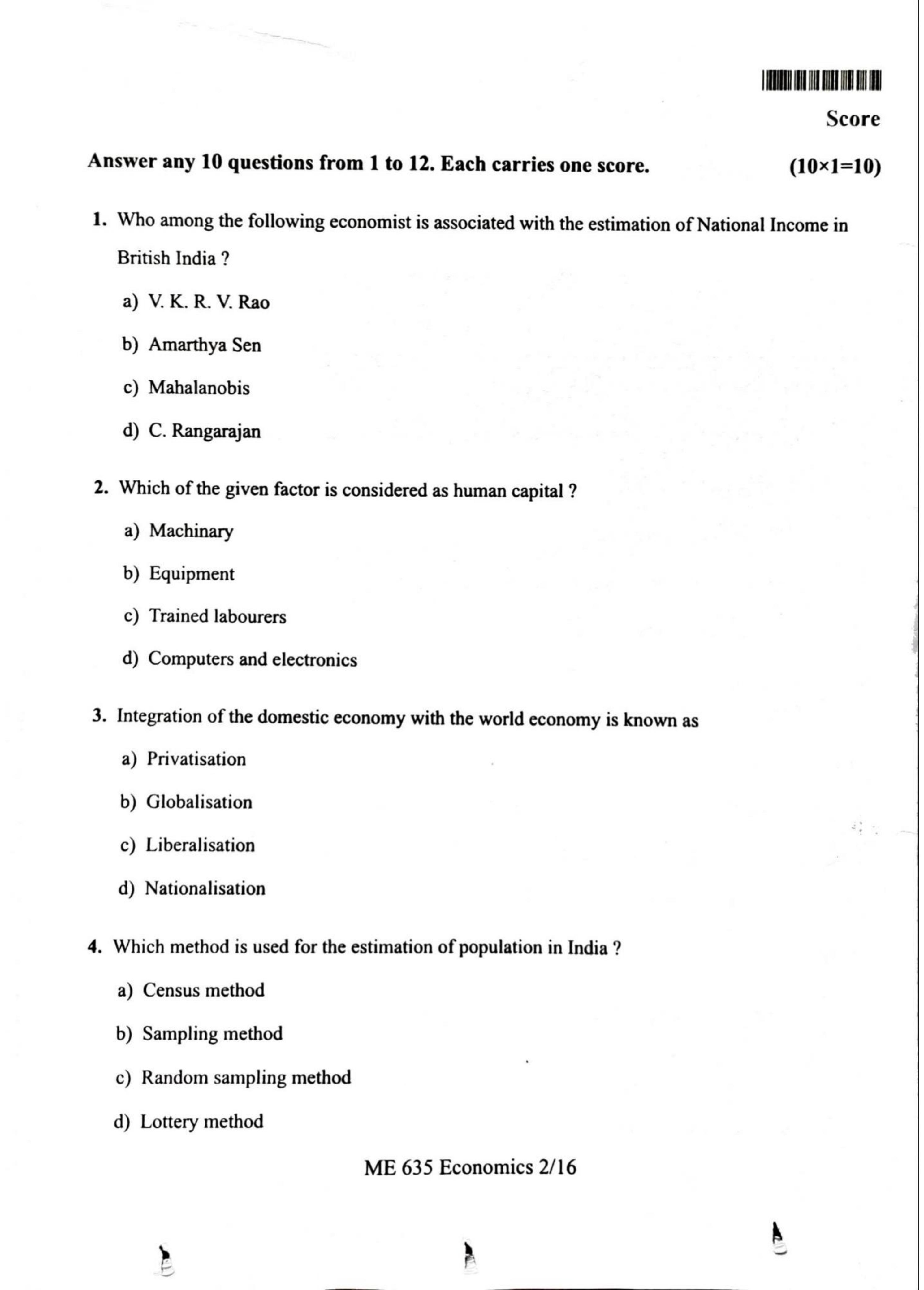 Kerala Plus One 2022 Economics Question Papers (Model) - Page 2