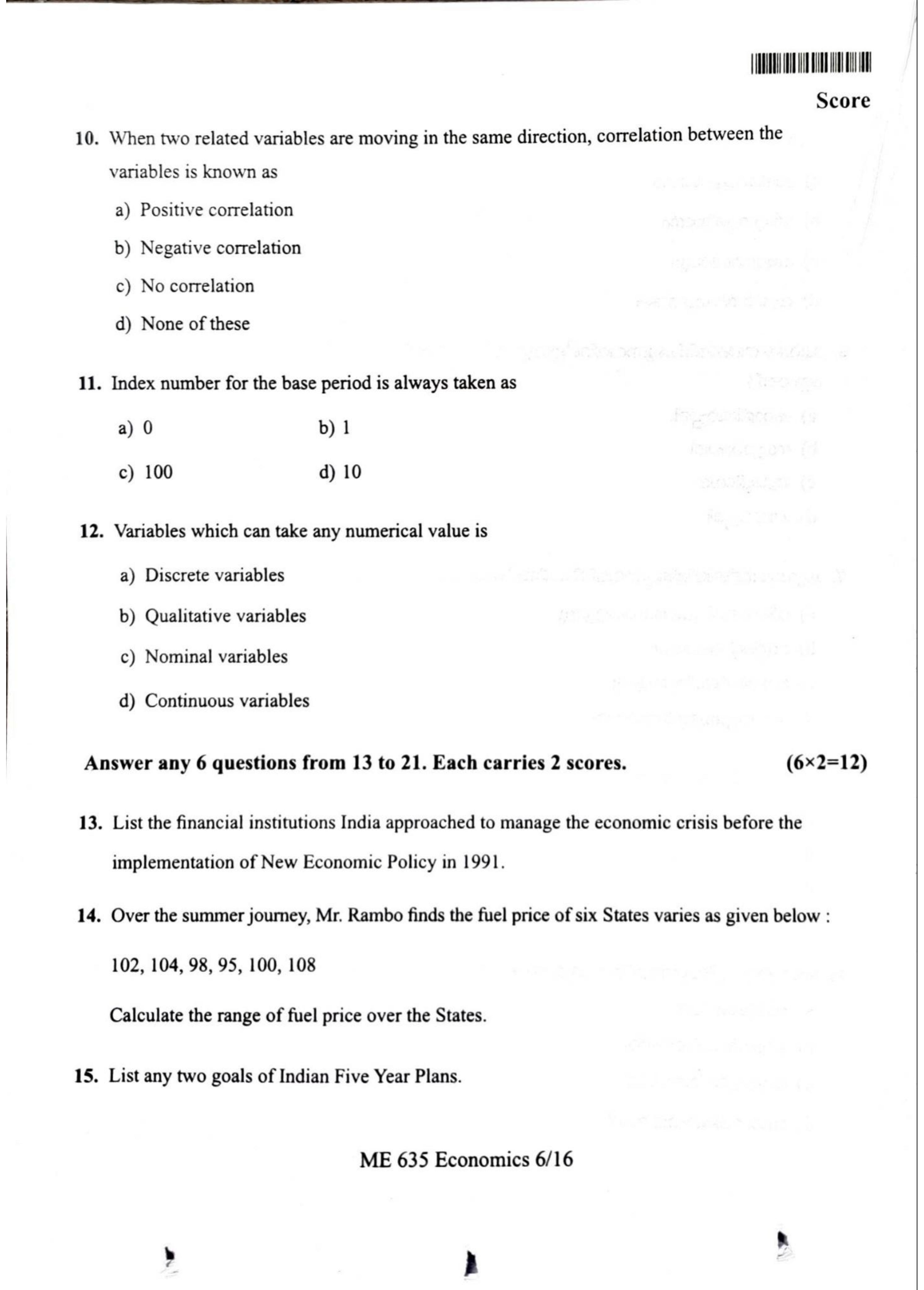 Kerala Plus One 2022 Economics Question Papers (Model) - Page 6