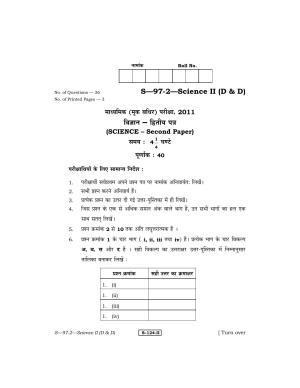 RBSE Class 10 Science II (D & D) 2011 Question Paper