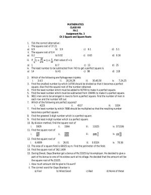 CBSE Worksheets for Class 8 Mathematics Square and Square Root Assignment 8