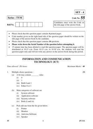 CBSE Class 10 55 (Info. & Comm. Tech.) (ICT) 2018 Question Paper