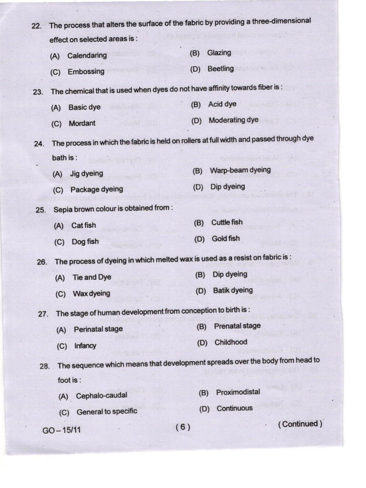 Odisha CPET 2024 HOME SCIENCE Question Papers - Page 6