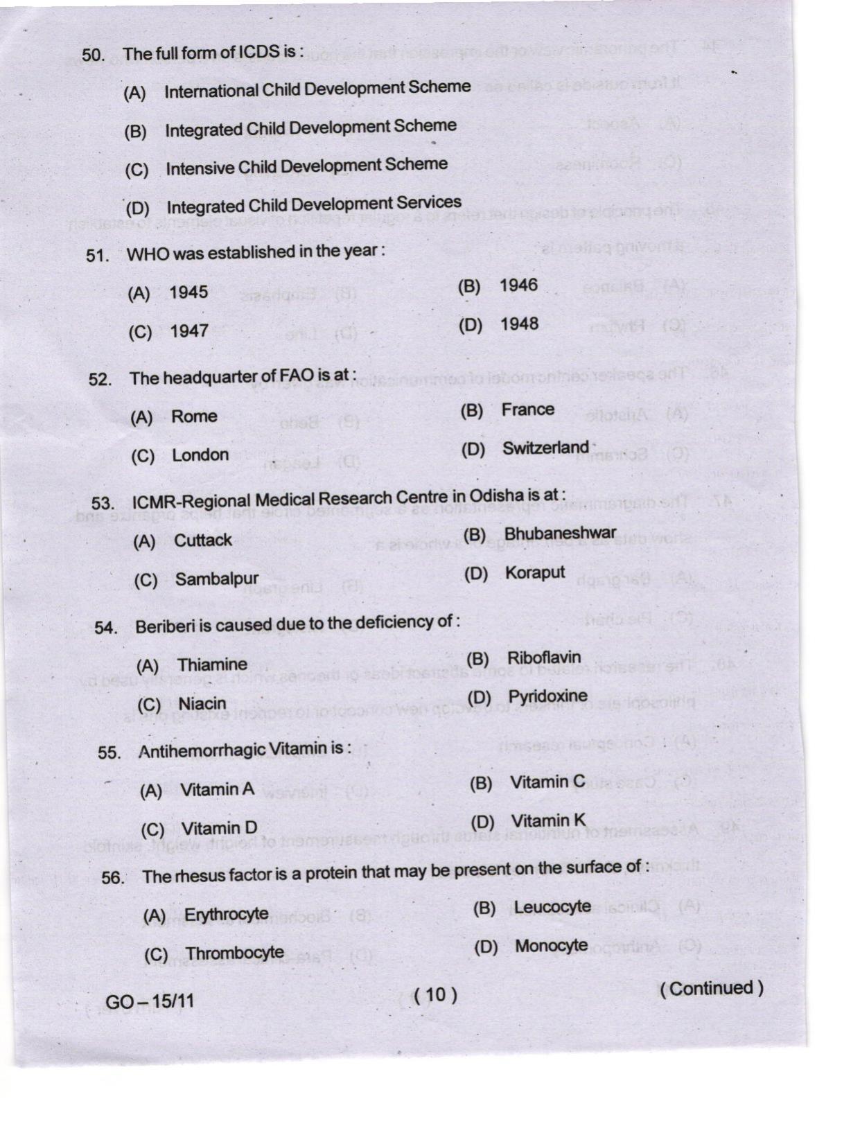 Odisha CPET 2024 HOME SCIENCE Question Papers - Page 10