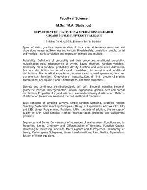 AMU Entrance Exam: M.Sc. / M.A. Statistics Syllabus