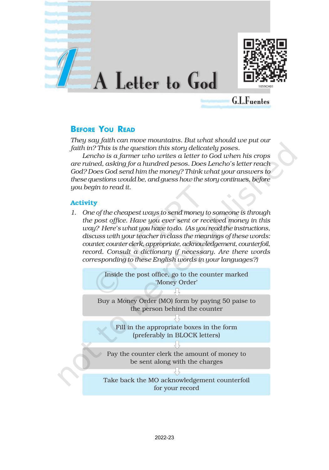 NCERT Book for Class 10 English (First Flight) Chapter 1 A Letter to God - Page 1