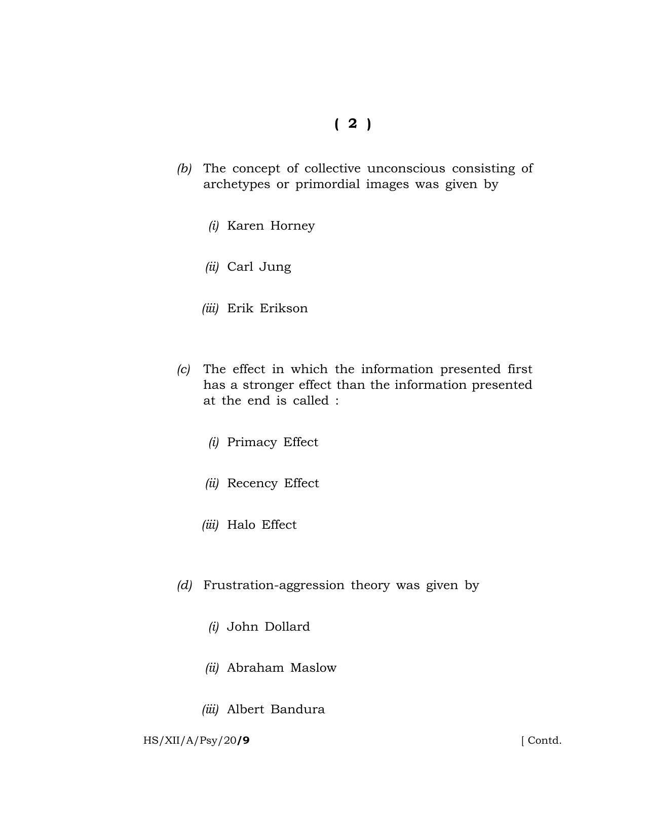 Meghalaya Board (MBOSE) Class 12 PSYCHOLOGY 2020 Question Paper - Page 2