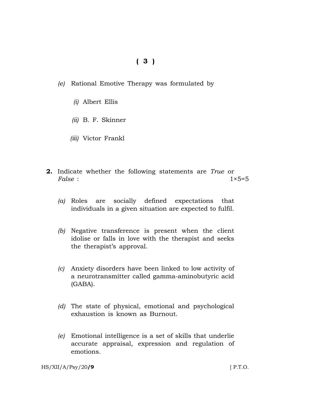 Meghalaya Board (MBOSE) Class 12 PSYCHOLOGY 2020 Question Paper - Page 3