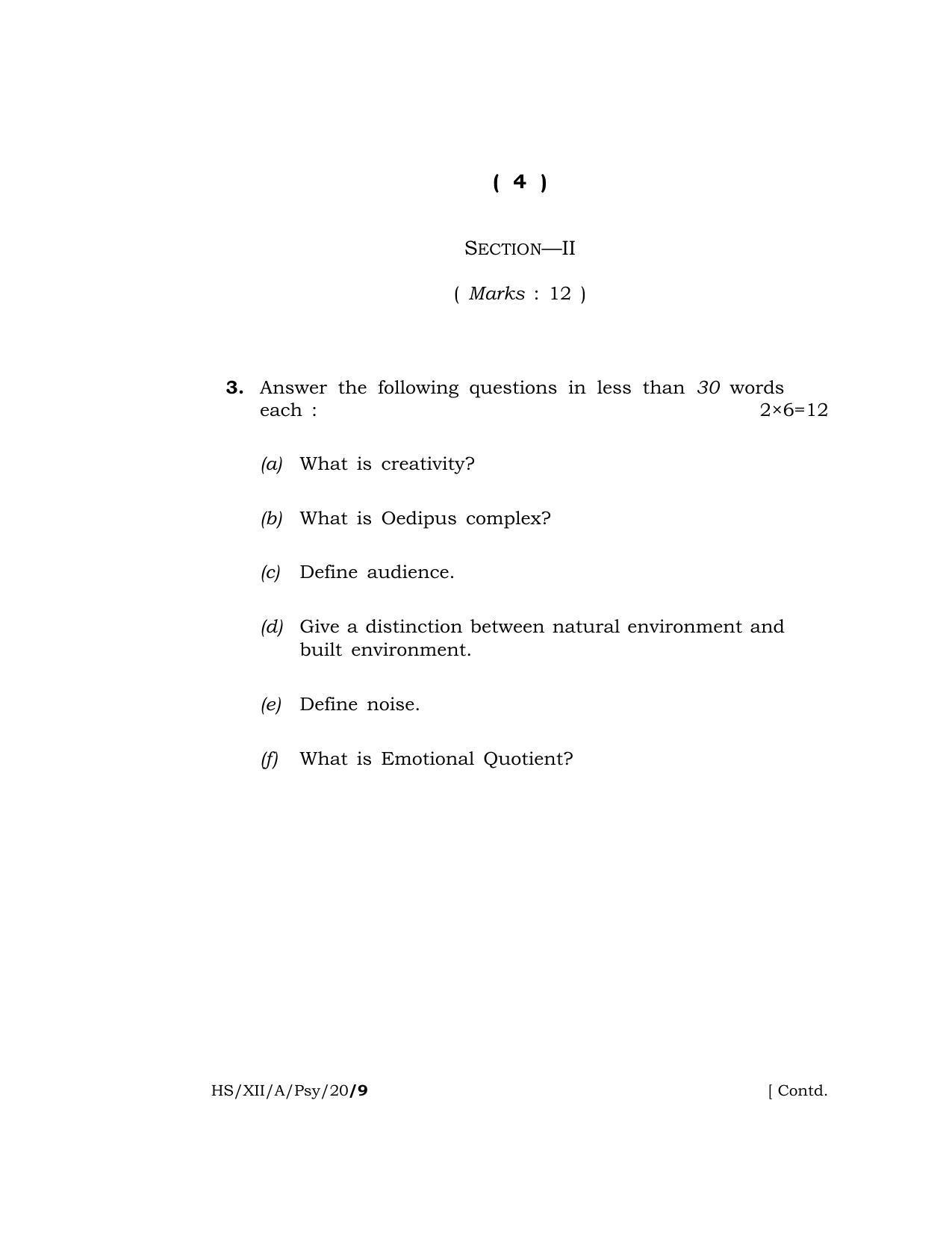 Meghalaya Board (MBOSE) Class 12 PSYCHOLOGY 2020 Question Paper - Page 4