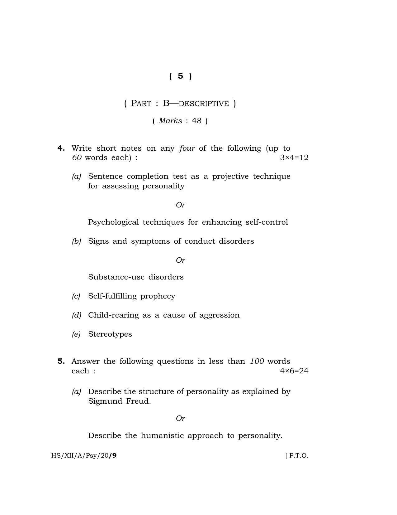 Meghalaya Board (MBOSE) Class 12 PSYCHOLOGY 2020 Question Paper - Page 5