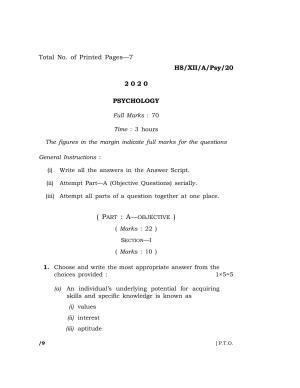 Meghalaya Board (MBOSE) Class 12 PSYCHOLOGY 2020 Question Paper