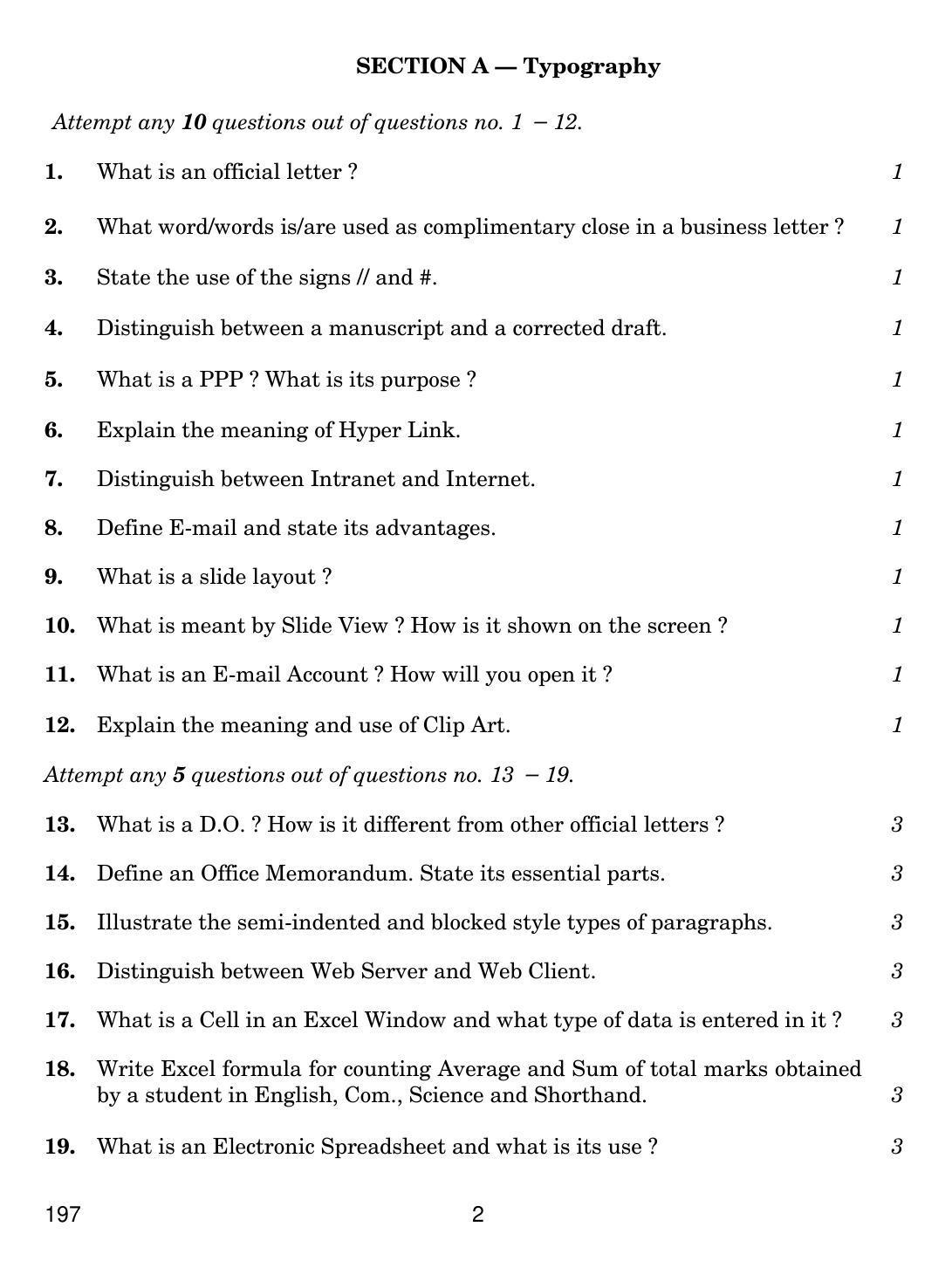 CBSE Class 12 197 Typography & Computer Applications (English) 2019 Question Paper - Page 2