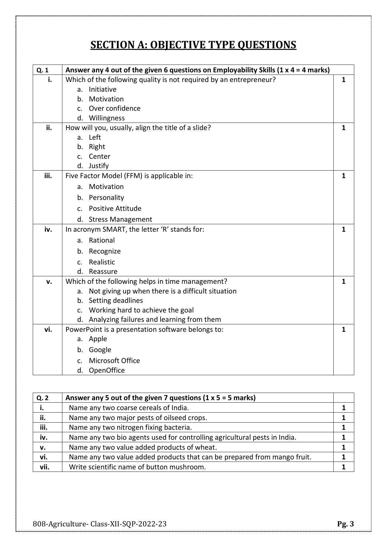 CBSE Class 12 Agriculture (Skill Education) Sample Papers 2023 - Page 3