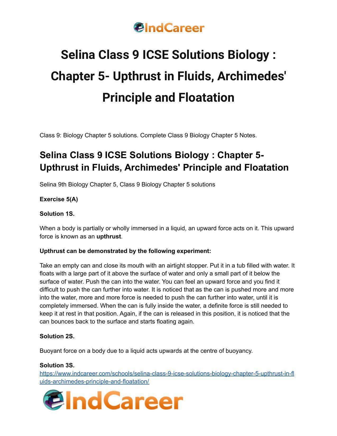 Selina Class 9 ICSE Solutions Biology : Chapter 5- Upthrust in Fluids, Archimedes' Principle and Floatation - Page 2